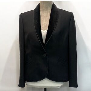 Vintage Edward Chapman Black Wool Blazer Medium Satin Trim & Velour Lapel